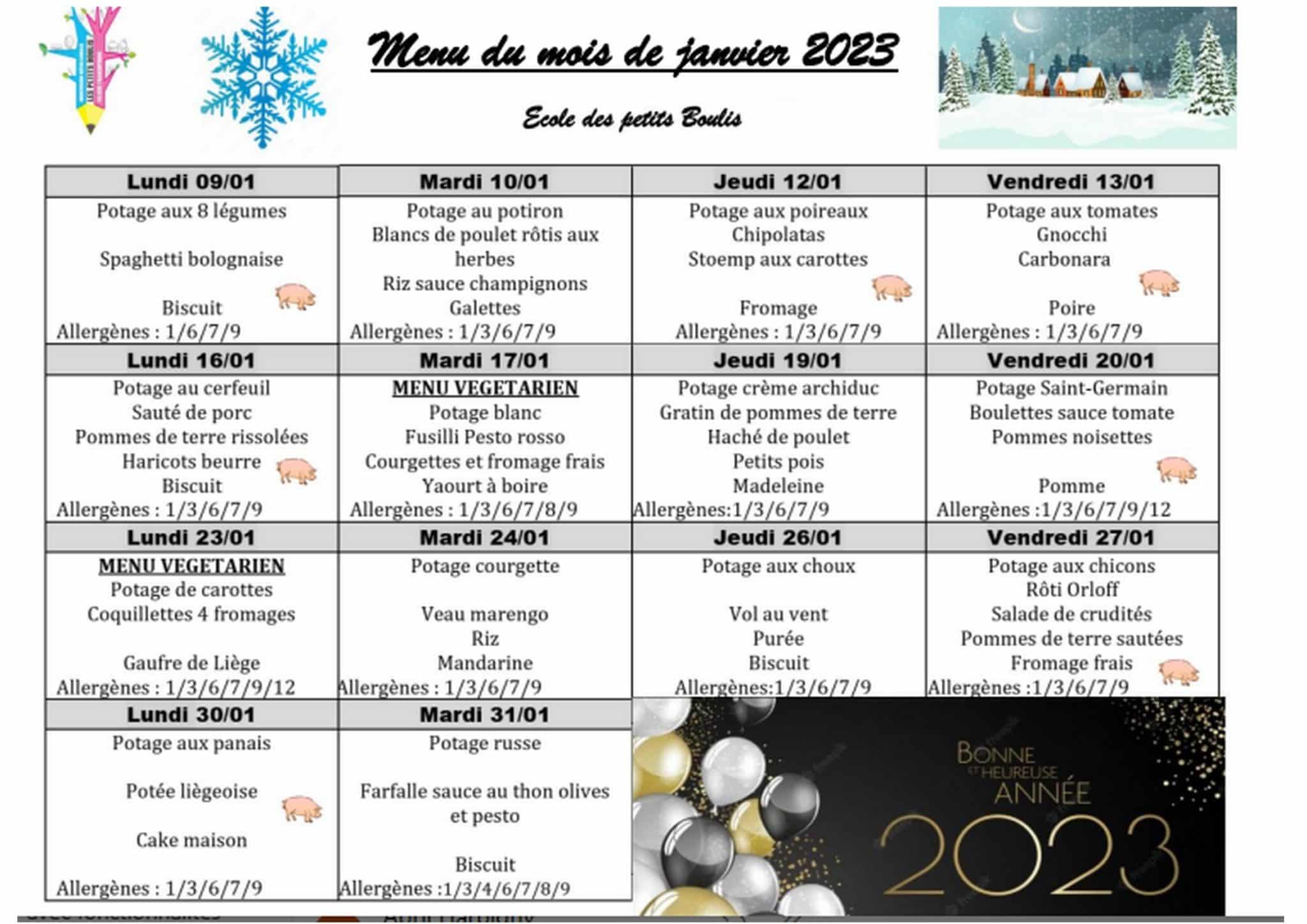 menu janvier
