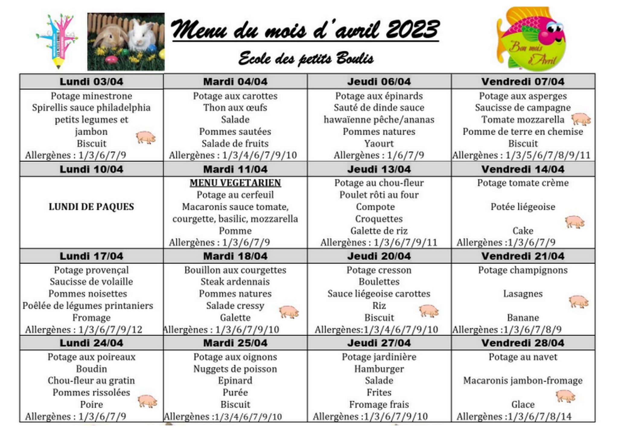 menu avril